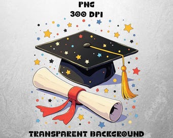 Graduation Cap  Diploma PNG: Class of Year Star Design (Digital Download)