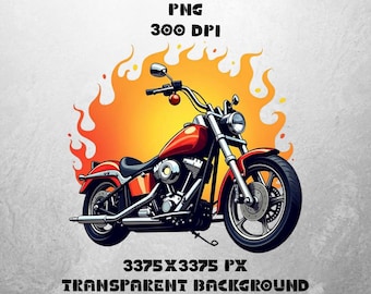 Motorcycle Clipart PNG: Biker Chopper Flaming Bike Illustration (Digital Download)