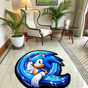 Sonic gift,Sonic Adventure, Video game gift idea, custom CD rug,Sonic the Hedgehog Carpet, Soft round sonic gamecube rug, sonic fan gift