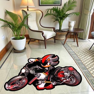 Shadow motorcyle Rug, Sonic gift,  Sonic Adventure, custom CD rug, Shadow Rug, Sonic Carpet, Soft round sonic gamecube rug, sonic fan gift,