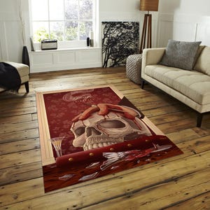 Skull Rug, Living Room Rug, Popular Rug, Red Rug, Custom Rug, Home Decor, Modern Rug, Area Rug, Bedroom Rug, Skeleton Rug, Non-slip Carpet