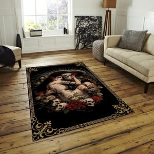 Skull Rug, Rose Rug, Lover Rug, Skeleton Rug, Living Room Rug, Popular Rug, Dark Rug, Custom Rug, Home Decor, Modern Rug, Area Rug