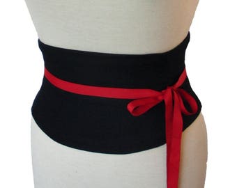 Corset Belt / Black Waist Cincher / Underbust Obi Corset / Steel Boned Corset / Lace Up Belt / Halloween Costume / Black Waspie Belt