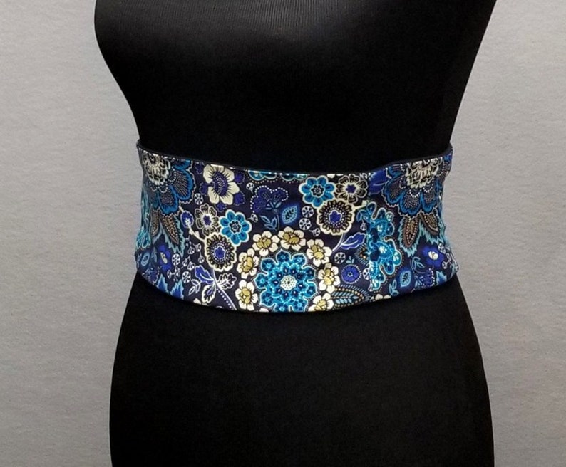 Blue Floral Obi Belt Corset Waist Cincher Lace Up Boned Corset Belt Plus Size Available Wedding Corset Spiral Steel Boning