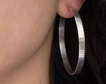 50mm 925 sterling silver hoop earrings | Wavy hammered texture, solid silver | Unique, high quality handmade gift