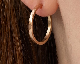 Brincos de argola em ouro maciço 14k, 20 x 2 mm | Feitos à mão por artesãos