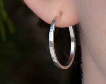 25mm 925 sterling silver hoop earrings | Handmade, solid hammered silver | Unique, high quality handmade gift