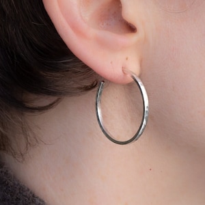 30mm Solid Hammered Silver Hoops, Sterling 925 Earrings, Matte Brushed Finish, Hand Fabricated In USA, High Quality Sustainable Gift