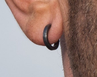 14 x 2mm 925 sterling silver hoop earrings, oxidized black.