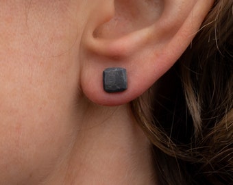 925 sterling silver,stud earrings, oxidized black, 7mm square.