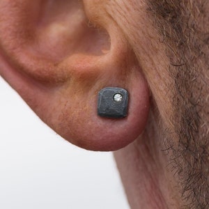 Cubic zirconia and oxidized black 925 sterling silver stud earrings | handcrafted in the USA
