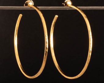 55mm 22k gold hoop earrings | Hammered solid yellow gold with matte brushed finish | Unique, high quality handmade gift