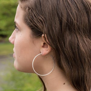 Large 55mm Diameter Hoops, Handcrafted Silver, Matte Finish Hoops, Sterling Silver Earrings, Lightweight Durable Jewelry, USA Made