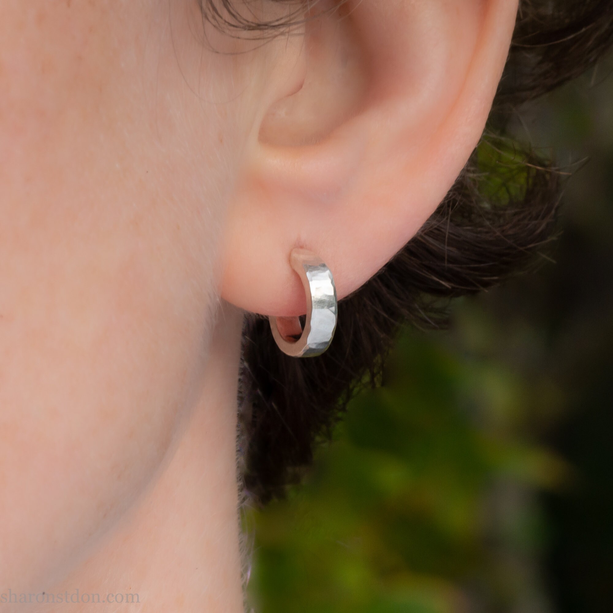 12 x 3mm 925 Sterling Hoop Earrings | Handmade, Solid Hammered Silver