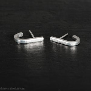 925 Sterling silver earrings, J wrap design Hammered, brushed, matte finish Unique, high quality handmade gift image 5