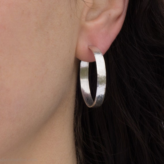 L-30 mm, W-30 mm 925 Sterling Silver Hoop Earrings L-30 mm, W-30 mm 925 Sterling Silver Hoop Earrings