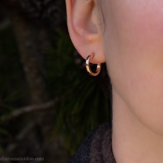 16mm x 2mm small solid 14k gold hoop 