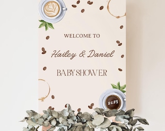 Editable Baby is Brewing Baby Shower Welcome Sign Coffee Bean Gender Neutral Party Sign Template BS42
