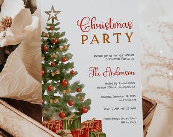 Editable Christmas Party Invitation, Holiday Party Invite, Family Dinner, Brunch (Digital Download)