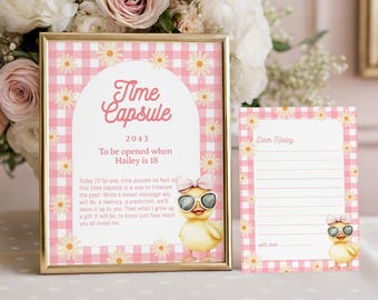 Editable Time Capsule Sign, Yellow Duck Time Capsule, Keepsake Messages, One Lucky Duck Birthday Theme, Duck Birthday Girl Party Decor, BD32
