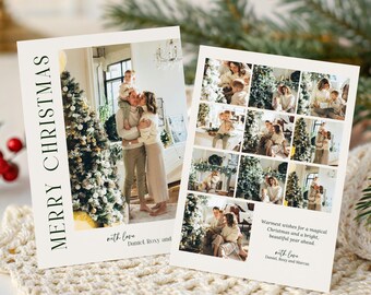 Editable Christmas Family Photo Collage Greeting Card Holiday Photo Template Minimalist Family Photo Card Instant Download CPC06