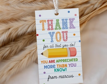 Editable Thank You Teacher Tags Printable Gift Labels for Teacher Appreciation Week or End of School Year Gifts T004