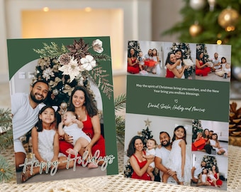Editable Christmas Photo Card Holiday Greeting Card Family Photo Card Modern Boho Christmas Template Printable Holiday Photo Collage  CPC03