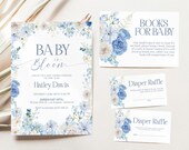 Editable Dusty Blue Baby in Bloom Baby Shower Invitation, Baby Boy in Bloom Invite, Sky Blue Baby Shower, Blue Floral Baby Invite, BS26