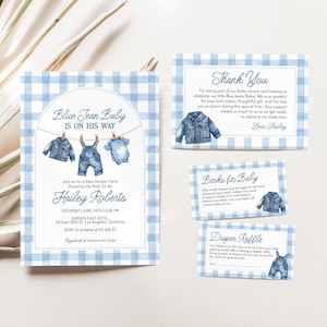 Blue Jean Baby Shower Invitation Set Editable Denim Baby Boy Invite Clothesline Baby Shower Theme Blue Jean Boy Baby Party Invite BS36