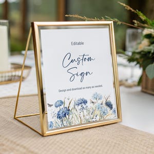 Editable Dusty Blue Baby Shower Custom Sign, Floral Baby Shower Custom Sign, Blue Baby in Bloom Signs, Wildflower Baby Shower, BS03