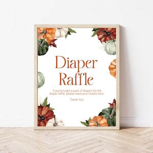 Diaper Raffle Sign with Ticket Printable Pumpkin Baby Shower Diaper Raffle Sign Fall Baby Party Sign Autumn Baby Shower Table Sign BS33