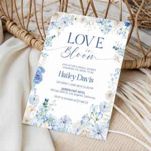 Love in Bloom Bridal Shower Invitation Editable Something Blue Before I Do Bridal Invite Dusty Blue Floral Bridal Brunch Invitation BC04