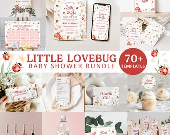 Love Bug Baby Shower Invitation Bundle, Editable Little Lovebug Baby Invite, Red Bug Girl Baby Shower, Floral Mushroom Baby Shower, BBS16