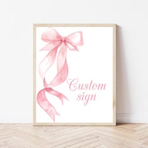 Letrero personalizado con lazo rosa para baby shower, letrero personalizado con lazo rosa para baby shower, letrero para fiesta con lazo rosa, letrero personalizado para baby shower de niña con temática de lazo, BS04