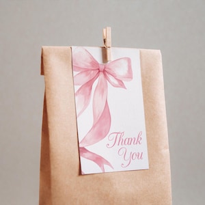 Pink Bow Baby Shower Thank You Tag, Pink Ribbon Baby Shower Favor Tag, Pink Bow Party Decor, Baby Shower Bow Theme Decor, BS04
