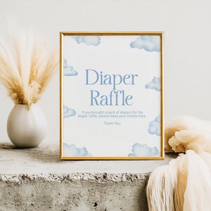 Luier loterij bord Cloud 9 babyshower, op wolk negen luier loterij teken en ticket, Blue Clouds luier loterij spel, babyshower decor BS30
