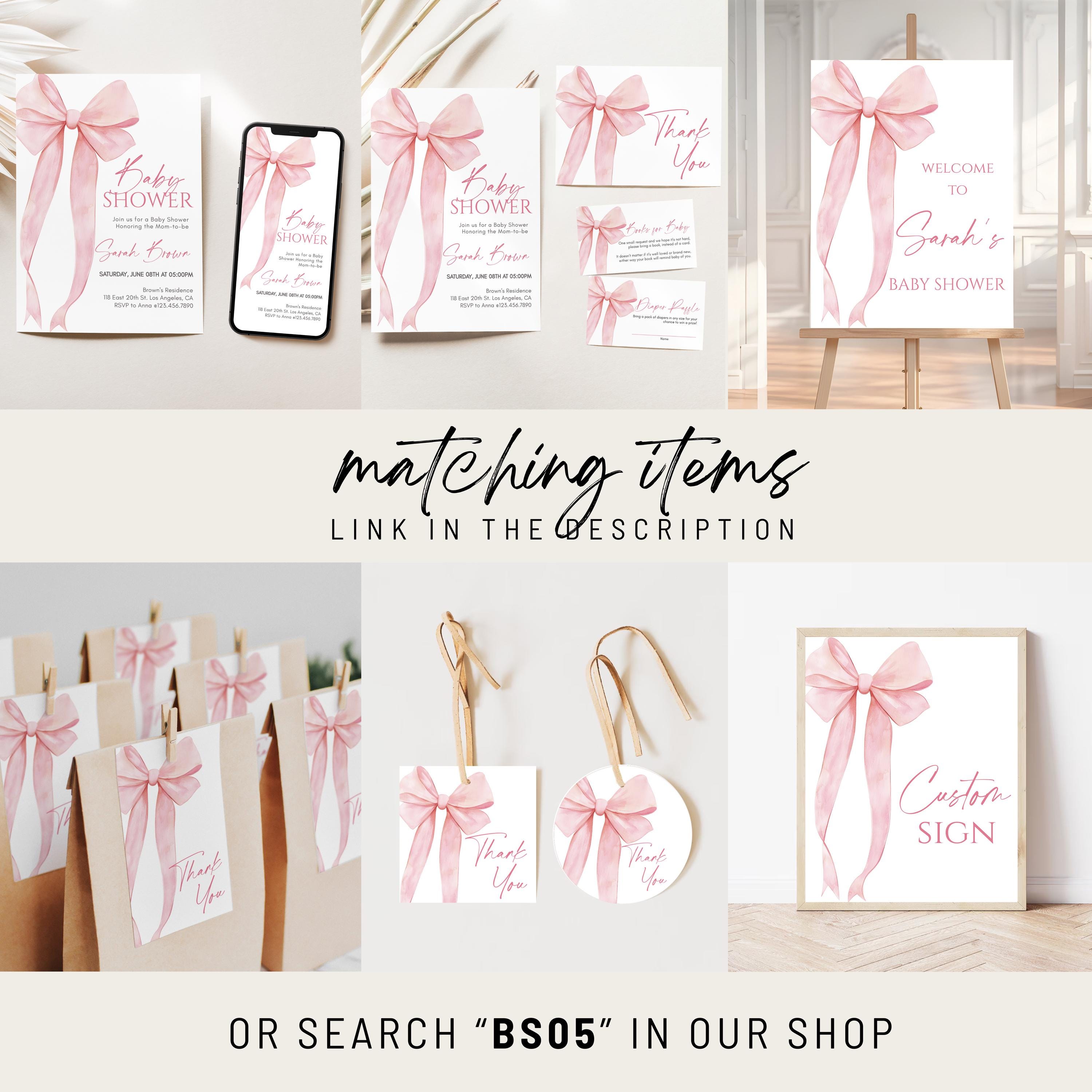 Pink Ribbon G Raffle Diaper Raffle Pink Bow Baby Shower Game Sign, Girl Pink Bow Baby Shower ...