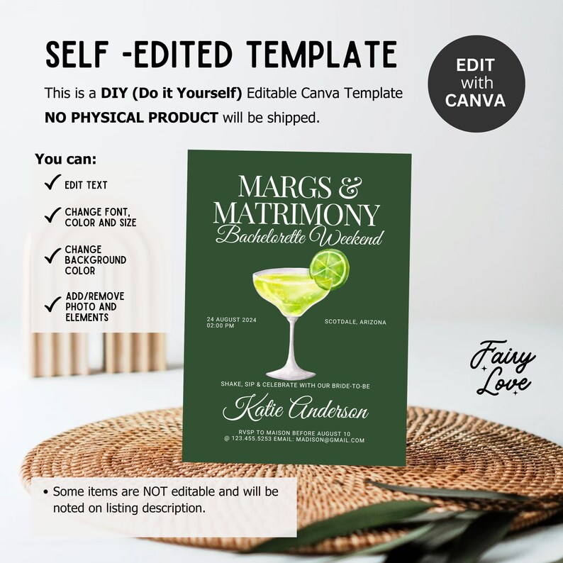 Editable Margarita Bachelorette Party Invitation, Cape COD Girls Trip