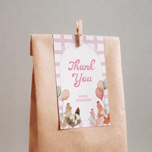 Étiquette de remerciement poulet, étiquette de remerciement rose modifiable, thème d'anniversaire de poulet, étiquette cadeau rose, étiquette de faveur rose poulet, décoration de fête de poulet, BD10