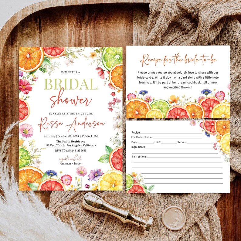 Bridal Shower Invitation, Citrus Bridal Shower Invites, Citrus and