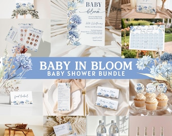 Baby in Bloom Bundle, Dusty Blue Floral Baby Shower, Blue Baby in Bloom Baby Shower Invitation, Blue Baby Shower Set, Boy Baby Shower, BS03