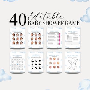 Cloud 9 Baby Shower Game Bundle Editable We&#39;re On Cloud 9 Baby Shower Game Set Sky Theme Baby Games Blue Clouds Baby Game Pack