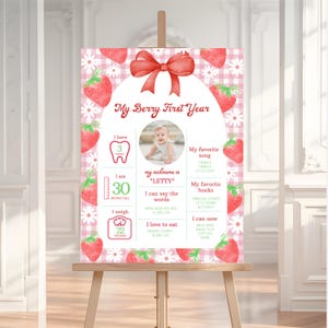 Planche d'anniversaire aux fraises, affiche du premier jalon des baies, ma chérie, panneau d'étape du 1er anniversaire, affiche d'étape aux fraises, BD7