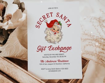 Editable Secret Santa Invitation: Classic Santa Gift Exchange Party Template (Digital Download)