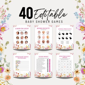 Wildflower Baby Shower Game Bundle, Editable Baby Bloom Game Pack, Spring Flowers Baby Shower Fun Game Bundle, Floral Baby Game, BS21 BS19