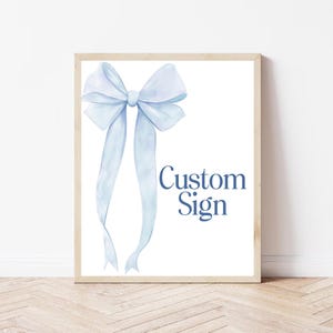 Custom Sign Bow Baby Shower, Editable Blue Bow  Custom Table Sign, Party Sign for Boy Baby Shower,  Custom Sign Bow Baby Shower, BS22