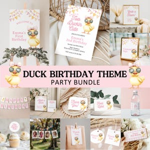 Editable Duck Birthday Bundle, Cute Yellow Duck Girl Party, One Lucky Duck Invitation, Two Duckin Cute Birthday Invite, BD9