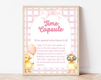Editable Time Capsule Template, One Lucky Duck Time Capsule, First Birthday Time Capsule Sign, Heartfelt Birthday Message Template BD8