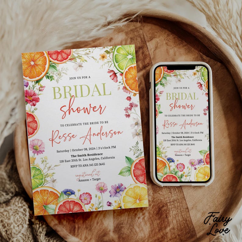 Bridal Shower Invitation, Citrus Bridal Shower Invites, Citrus and