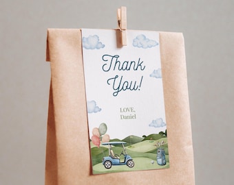 Étiquette de remerciement de golf modifiable, étiquette de faveur trou en un, étiquette de fête d'anniversaire de golf, étiquette cadeau thème golf garçon, décoration d'anniversaire sport, BD26